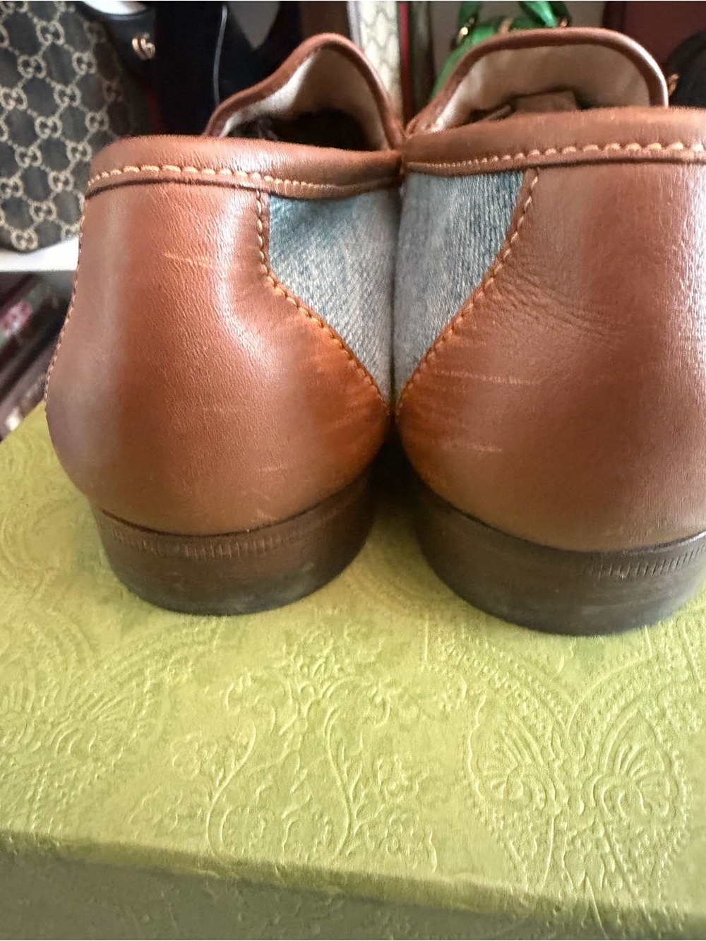 Gucci Denim & Brown Leather Horsebit Loafers - Picture 5 of 7